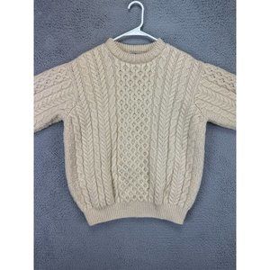VINTAGE L.L. Bean Sweater Men Medium Cream Wool Cable Knit Fisherman